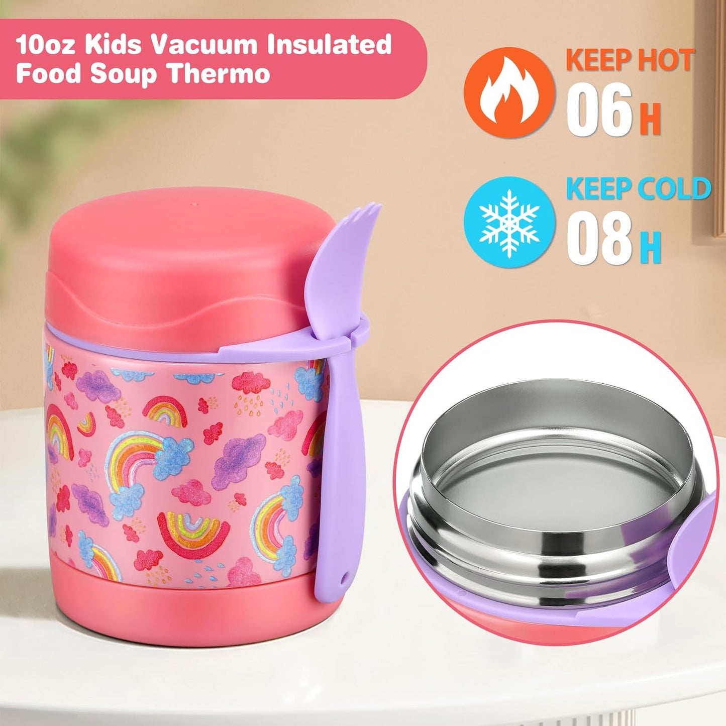 Pawtong Bento Lunch Box Set With 10oz Soup Thermo, Leak-proof Lunch Containers with 4 Compartment, Kids Hot Thermo Food Jar/Insulation Lunch Bag, Food Containers for School（Dinosaur）