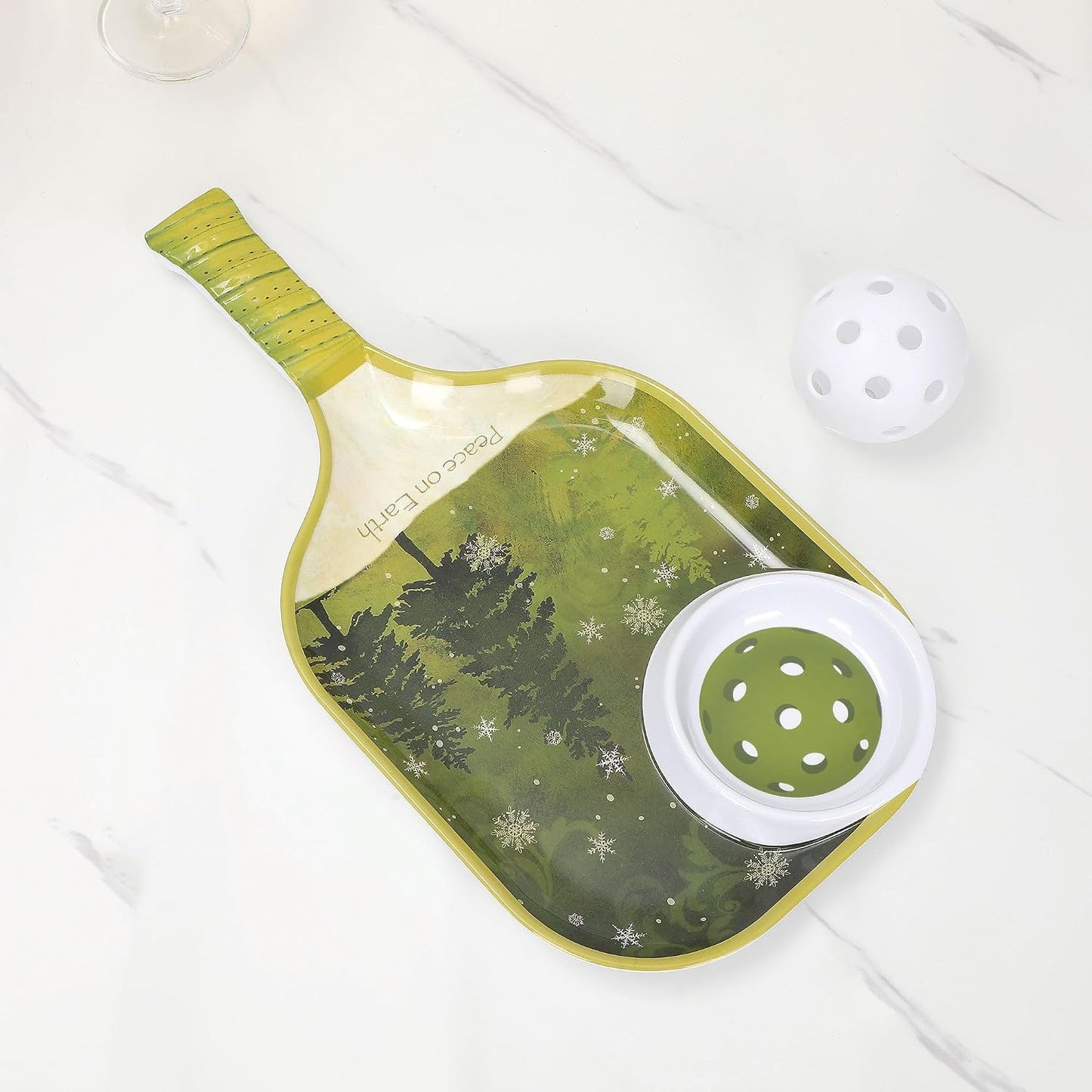 UPware Watermelon Melamine Chip and Dip Snack Tray, Summer Fruit Pickleball Paddle Shape Platter for Chips, Salsa, Fruits, and Appetizers, 15.75 x 8 Inch