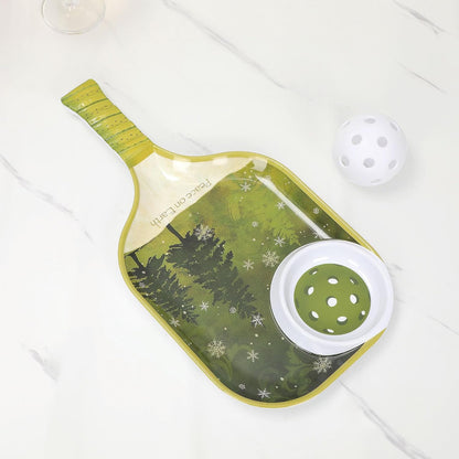UPware Watermelon Melamine Chip and Dip Snack Tray, Summer Fruit Pickleball Paddle Shape Platter for Chips, Salsa, Fruits, and Appetizers, 15.75 x 8 Inch