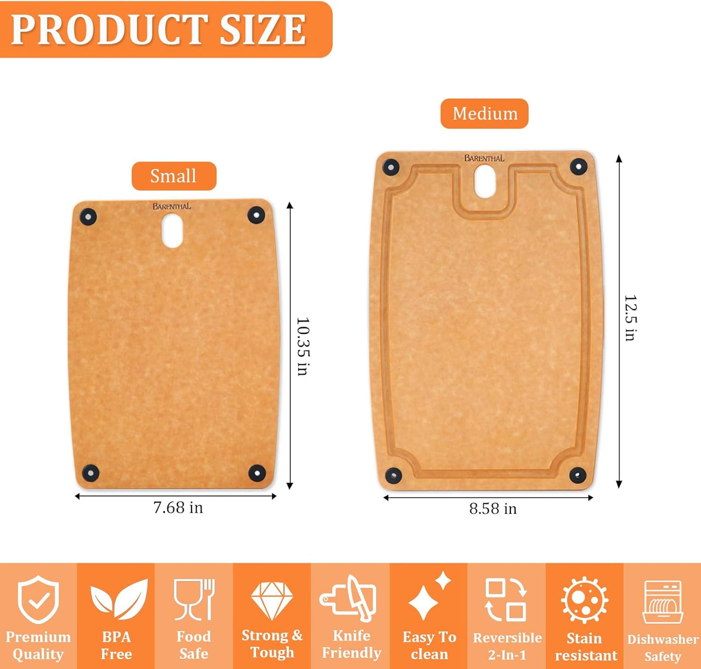 Cutting Boards for Kitchen Dishwasher Safe Eco-Friendly Composite Cutting Board Set of 2, Reversible Chopping Board with Handles & Juice Grooves, Small & Large Cutting Board for Countertop