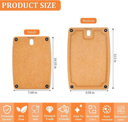 Cutting Boards for Kitchen Dishwasher Safe Eco-Friendly Composite Cutting Board Set of 2, Reversible Chopping Board with Handles & Juice Grooves, Small & Large Cutting Board for Countertop