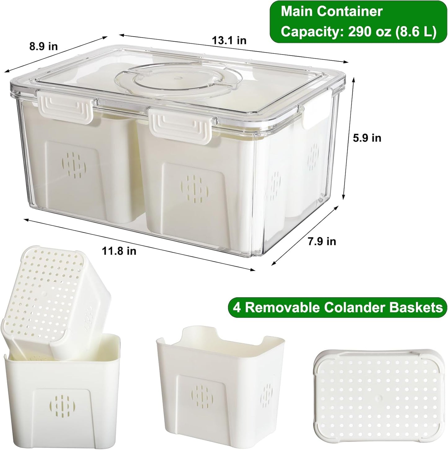 Taiuloo Divided Serving Tray with Airtight Lid and Handle, 9 Compartment Snackle Box Container, Portable Snack Platters, Clear Fridge Organizer & Food Storage for Veggie, Fruit, Charcuterie, Nuts