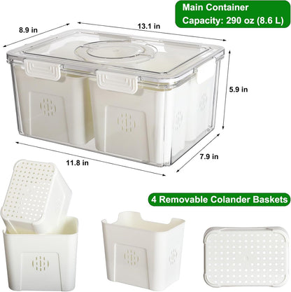 Taiuloo Divided Serving Tray with Airtight Lid and Handle, 9 Compartment Snackle Box Container, Portable Snack Platters, Clear Fridge Organizer & Food Storage for Veggie, Fruit, Charcuterie, Nuts