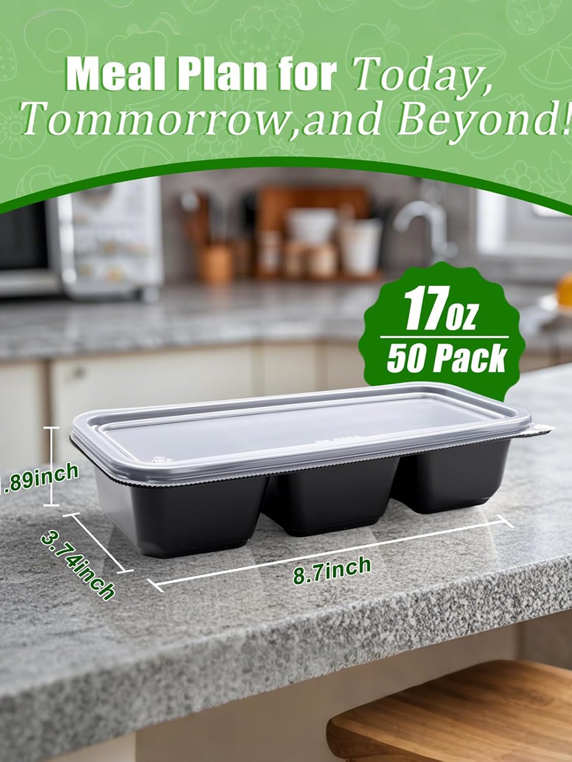 WDF 50 Pack Small Meal Prep Containers 3 Compartments with Lids - Disposable Snack Box Container - Disposable Bento Boxes - Reusable Travel Lunch Boxes for New Year/Office/Picnic/Microwave Safe