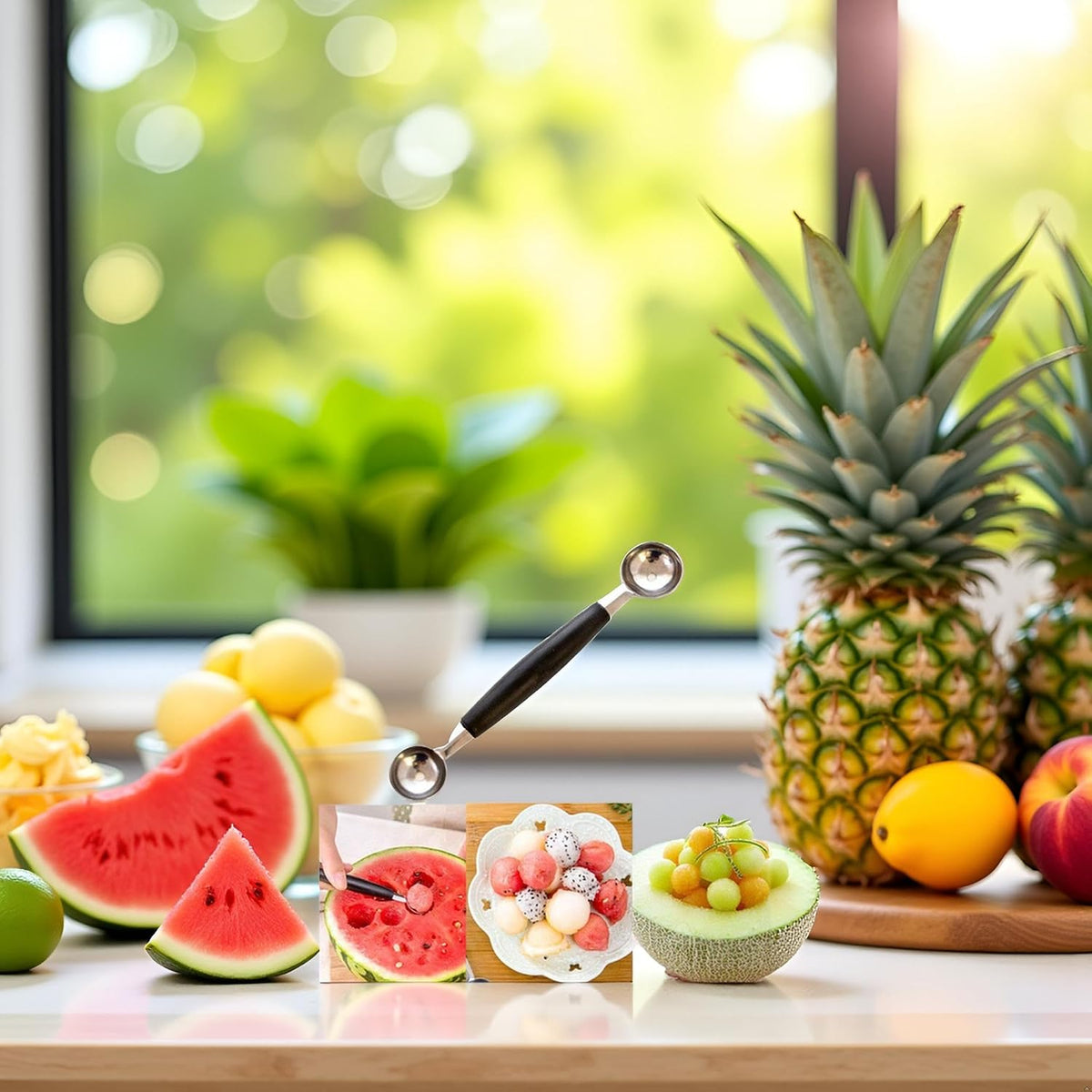 2 in 1 Stainless Steel Melon Ballers Melon Scoop,Double-Sided Fruit Melon Baller Spoon, Suitable Watermelon Cantaloupe Ice Cream Comfortable Non-Slip Grip Kitchen Utensils and Gadgets