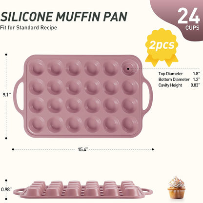 2 Packs 12 Cups Silicone Muffin Pan for Baking with Metal Reinforced Frame Regular Size Cupcake Pan Tray Egg Bites Silicone Cookie Molds Muffin Tin Tart Pans Sheet Set for Oven Dishwasher Safe