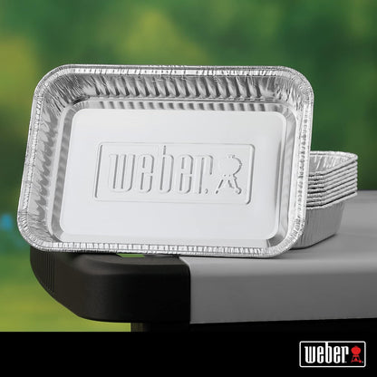 Weber Aluminum Drip Pans 10‑Pack – Disposable Foil Pans for Indirect Cooking, Catching Drippings, Ideal for Roasts, Turkeys & Gravy Drippings - Compatible with Weber Gas Grills - Grill Accessory