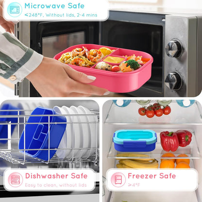 Lunch Box Kid Adult Bento Box, 4-Compartment Food Lunch Containers with Fork & Spoon, BPA Free, Leak-Proof Bento-Style Lunch Box for Work School, Microwave & Dishwasher Safe (Candy)