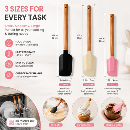 Silicone Spatula Set 3 Pieces - BPA Free&600 ° F High Temperature Resistant, Suitable for Baking, Cooking, and Stirring, Non Damaging and Non Sticky Pot Coatings