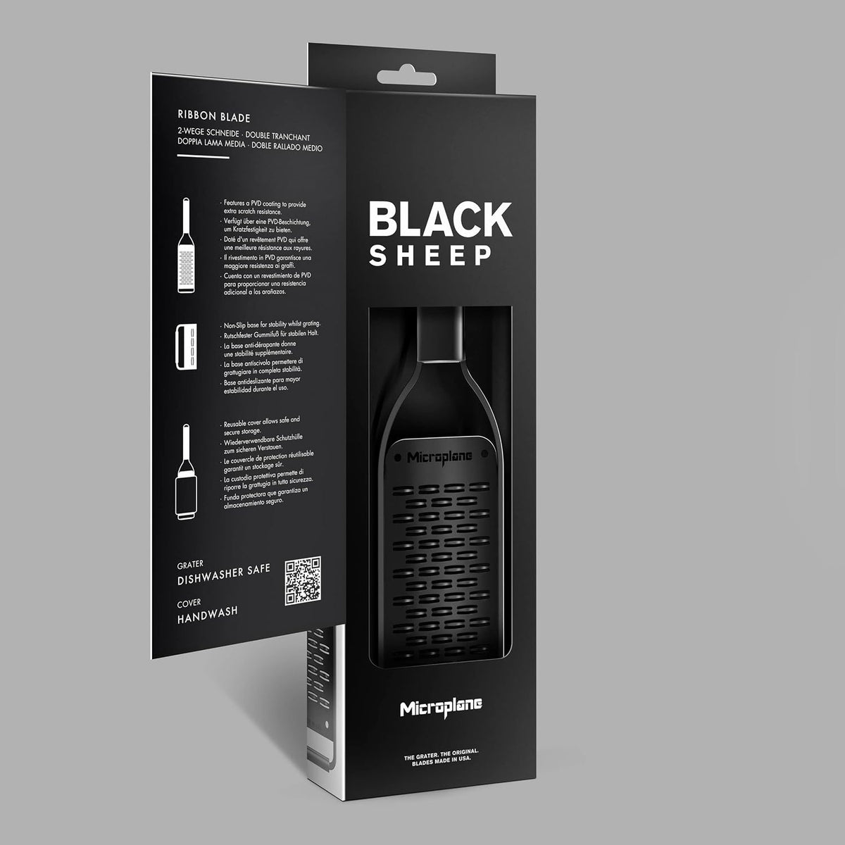 Microplane Kitchen Zester Grater with a Stainless-Steel Blade - Made in USA, for citrus, parmesan, ginger, chocolate & nutmeg from the Black Sheep Series
