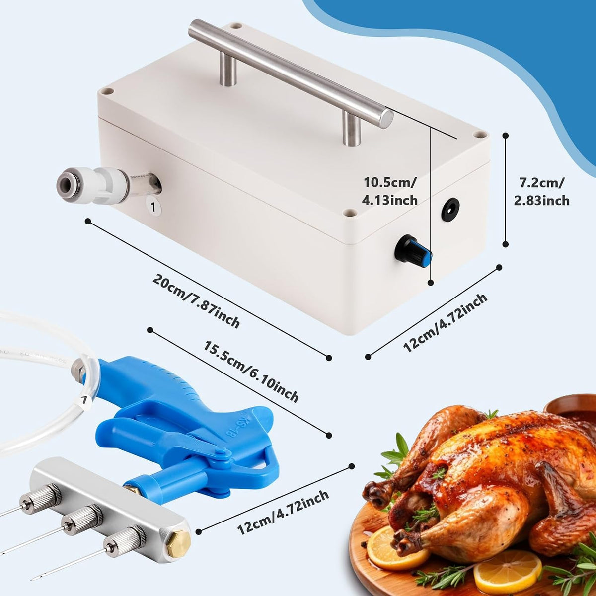 Electric Meat Injector Gun Pump with Hose, 65W Marinade Injector Syringe with 20 Needles for Home Grilling, Family Parties & Outdoor Cooking Turkey, Pork, Beef (Yellow)