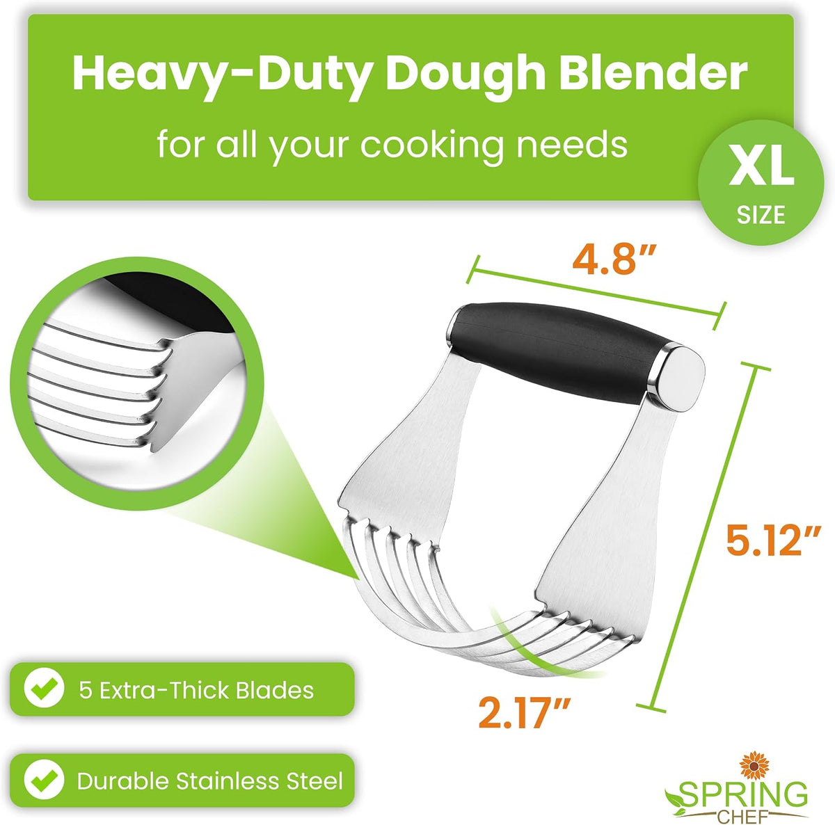 Spring Chef XL Pastry Blender, Durable Dough Blender For Baking - Black
