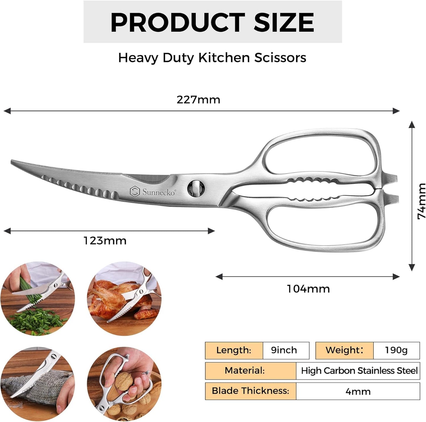Sunnecko Heavy Duty Kitchen Scissors - Stainless Steel Kitchen Shears, Ultra Sharp Micro Serrated Poultry Shears, Cooking Scissors for Meat, Dishwasher Safe