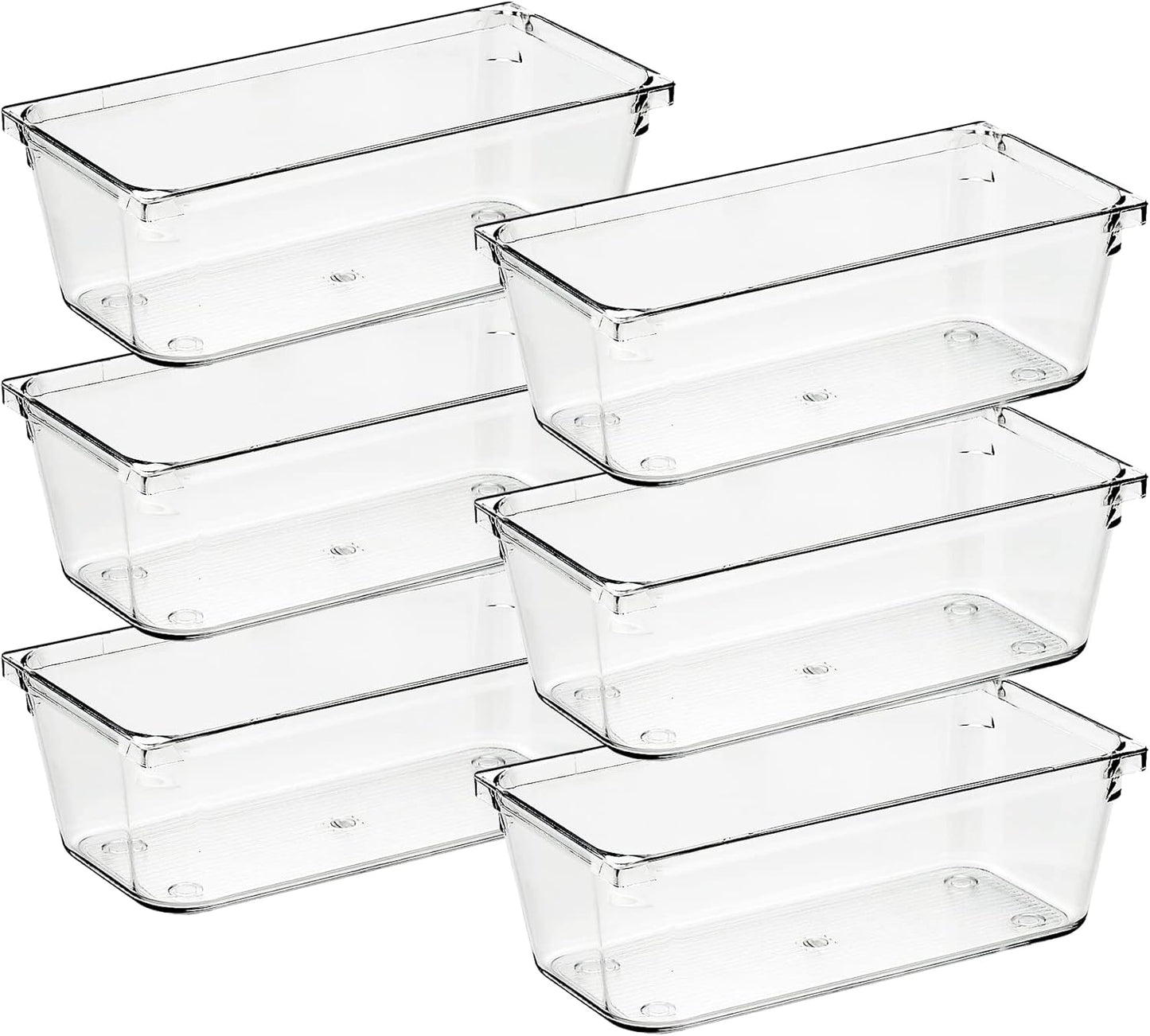 Ravinte 6 Pack Drawer Organizer - 3" X 9" Plastic Storage Bins, Acrylic Organizers with Non-Slip Pads Clear Desk Storage Tray for Makeup, Jewelries, Kitchen Utensils, Bathroom and Office