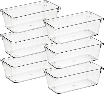 Ravinte 6 Pack Drawer Organizer - 3" X 9" Plastic Storage Bins, Acrylic Organizers with Non-Slip Pads Clear Desk Storage Tray for Makeup, Jewelries, Kitchen Utensils, Bathroom and Office