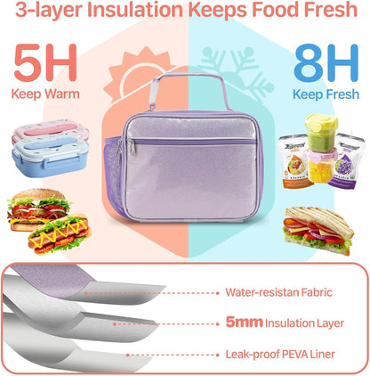 Kids Lunch Bag Boys - Insulated Kids Lunch Box Reusable Lunchbox with Water Bottle Holder Toddler Lunch Tote Bag for School Daycare, Black Dino Fossil