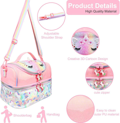 RHCPFOVR Kids Lunch Bag - Double - Decker Cooler Insulated Lunch Box for Boys Girls,Washable Lunch Bag with Strap and Reusable Toddler Lunchbox for School and Daycare