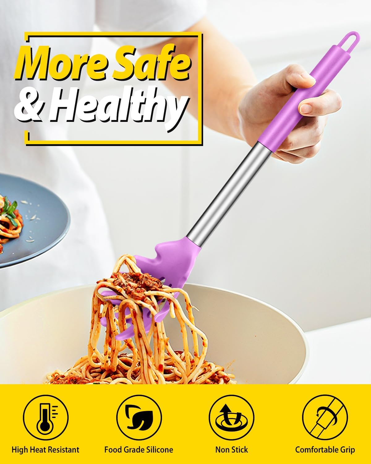 BUNDLEPRO Silicone Soup Ladle and Pasta Spoon Set, 2 Pack, Gray