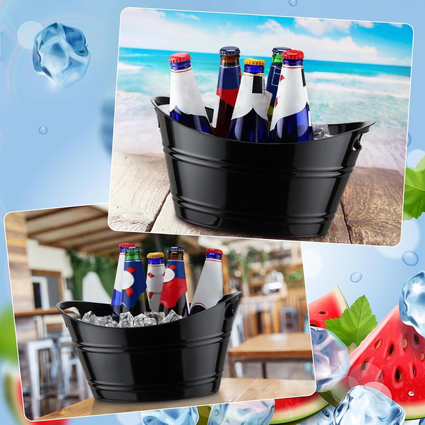 Patelai 6 Pcs Ice Buckets Bulk, Plastic Ice Buckets with Handles, Oval Storage Tub, Large Capacity Drink Tub for Party Bar Wine Beer Champagne Beverage Bottle Cooler(4.5 Liter,Clear)