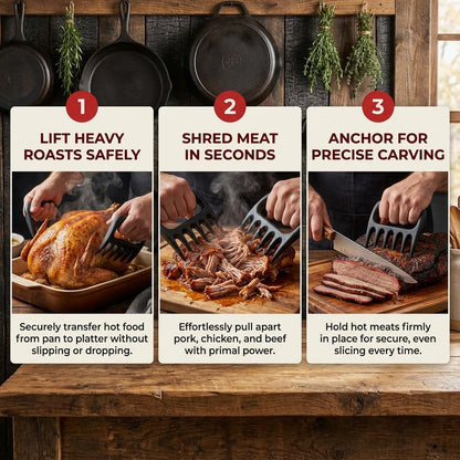 Meat Claws for Shredding Pulled Pork - Heavy Duty Solid Bear Claws Meat Shredder, Heat Resistant BBQ Smoker Accessories & Grilling Tools, Turkey Lifter Handling Forks, Gifts for Men