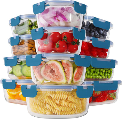 HOMBERKING 24pc Glass Food Storage Containers with Lids, Glass Meal Prep Containers, Airtight Bento Boxes, BPA Free & Leak Proof, Pantry Kitchen Storage(12 lids & 12 Containers) - Purple