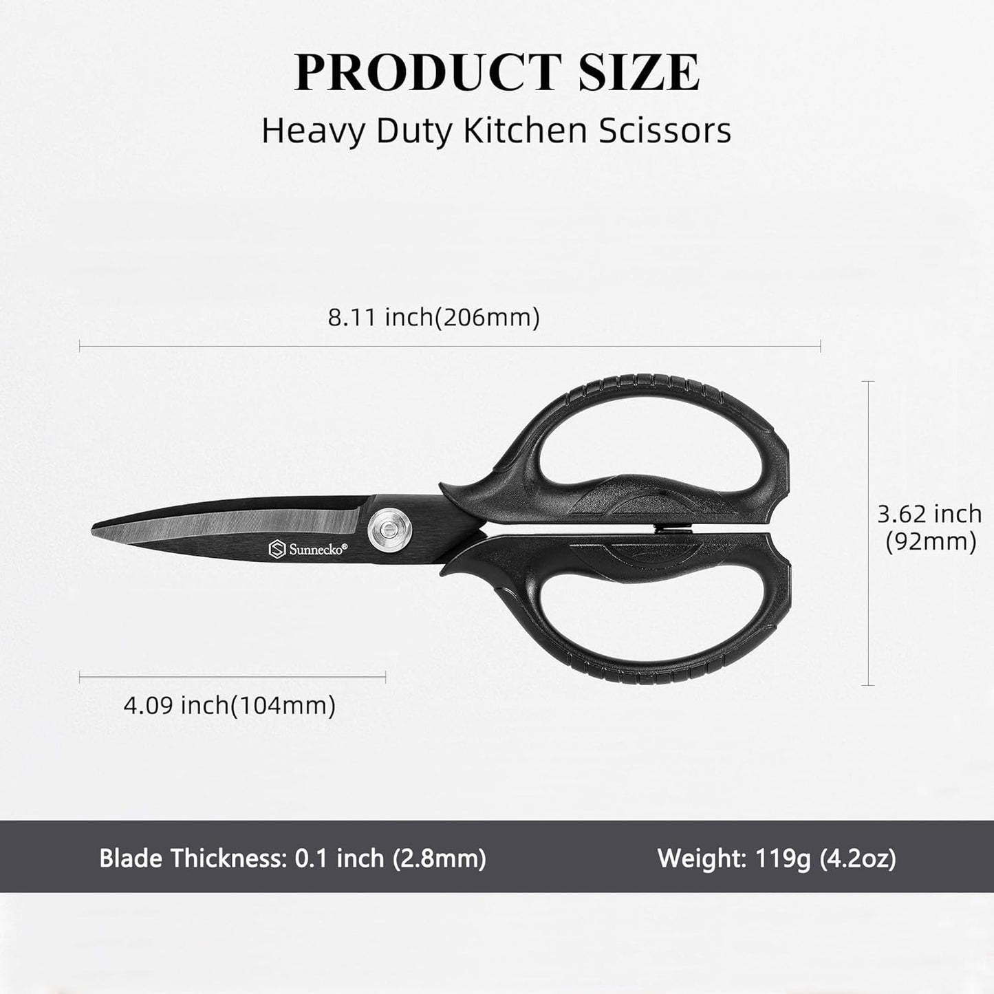 Sunnecko Heavy Duty Kitchen Scissors - Stainless Steel Kitchen Shears, Ultra Sharp Micro Serrated Poultry Shears, Cooking Scissors for Meat, Dishwasher Safe