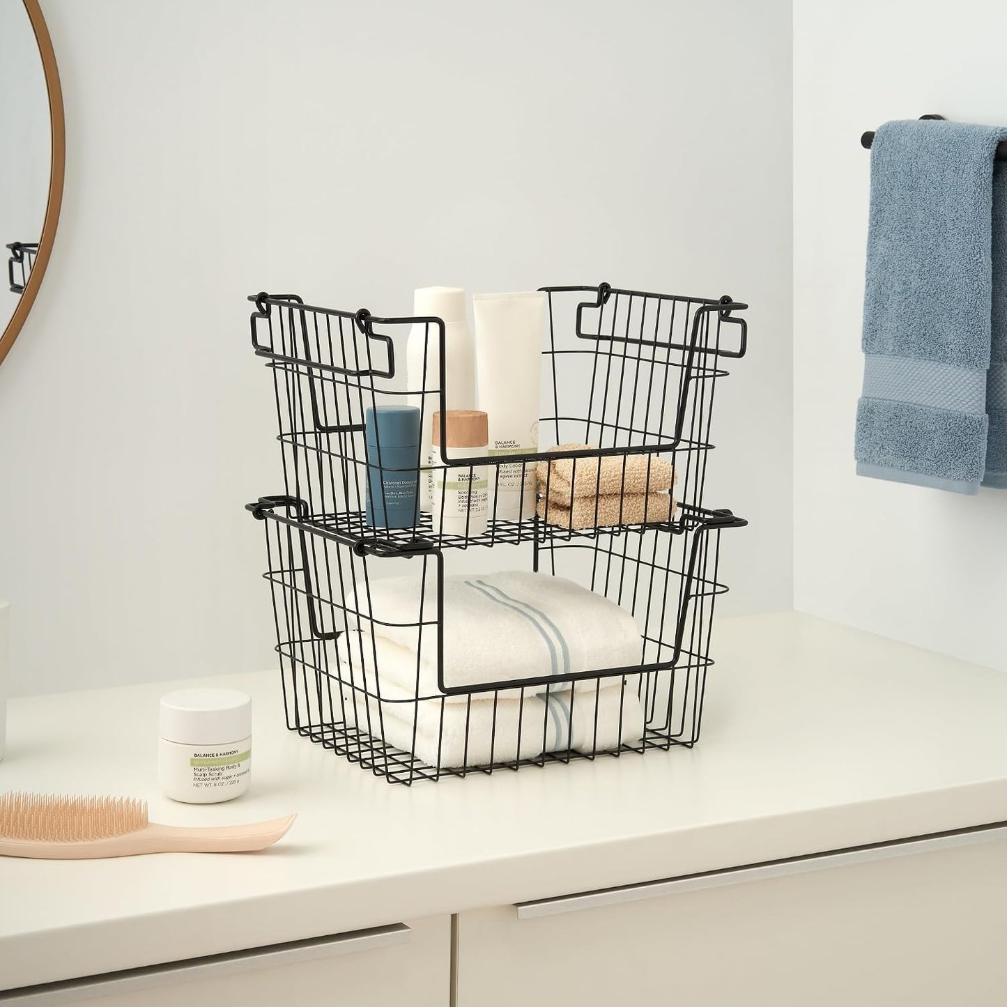 TRINITY 2-Pack Stackable Metal Wire Storage Baskets With Handles, EcoStorage Chrome, 11 Inches