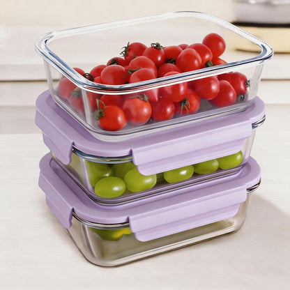 Glass Food Storage Containers with Lids, Airtight Meal Prep Containers, 4 Pack Set with Multiple Sizes (Purple)