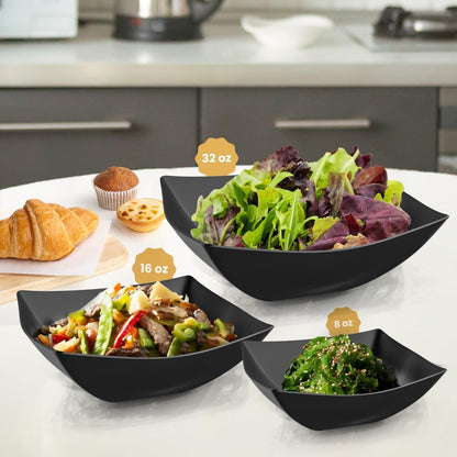 R-kay 6 Pack Square Plastic Serving Bowls - Clear Plastic bowls 16 Oz - Disposable Serving Bowls Heavy Duty For Weddings Catering And Birthday parties