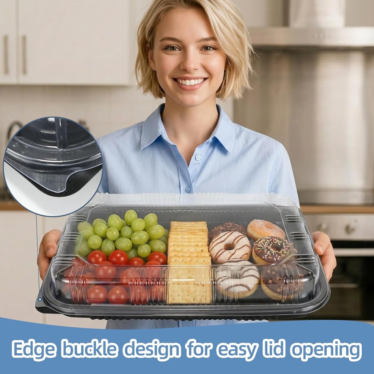 10 Pack Catering Trays with Lids, 13" Charcuterie Board with Lid, Serving Tray with Lid for Cookie, Dessert and Sandwiches, Reusable Plastic Serving Trays for Catering, Buffet