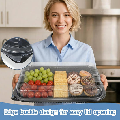 10 Pack Catering Trays with Lids, 13" Charcuterie Board with Lid, Serving Tray with Lid for Cookie, Dessert and Sandwiches, Reusable Plastic Serving Trays for Catering, Buffet