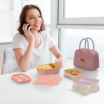 JBGOYON® Bento Lunch Box with Bag - All-in-One Stackable Lunch Containers with 3 Layers for Adults & Kids, 1900 ML Modern Bento-Style Design, Built-in Utensil Set, Lunch Bag (Purple)