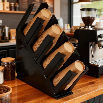 Commercial Cup and Lid Holder with Straw Organizer,Disposable Coffee Cup Condiment Dispenser for Countertop Org, Coffee Bar, Beverage Cup, Kitchen, Breakroom (11 Compartment Upright)
