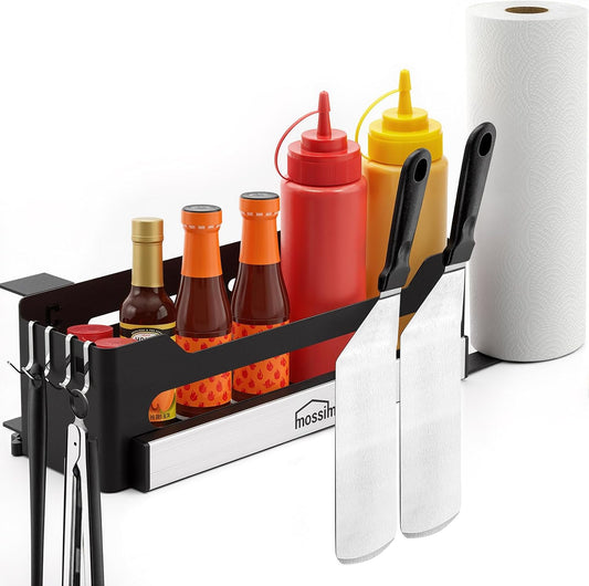 Front Griddle Caddy for Blackstone 28"/36" Griddles, Large Capacity Grill Accessories Organizer for Black Stone with Magnetic Tool Holder, Paper Towel Holder, BBQ Accessory Storage for Outdoor Grill