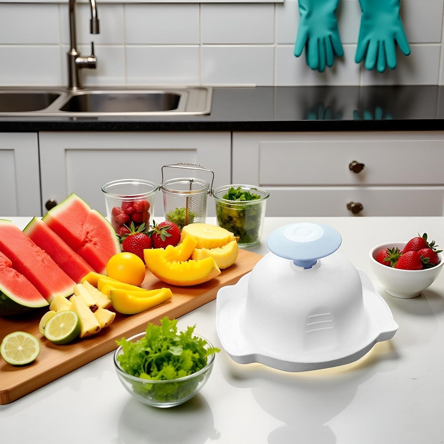 Blue Food Safety Holder for Mandolin or Grater, Finger Anti-Cut Protectors for Vegetable Graters and Peelers, Food Slicer Cutter Finger Guard, Mandolines