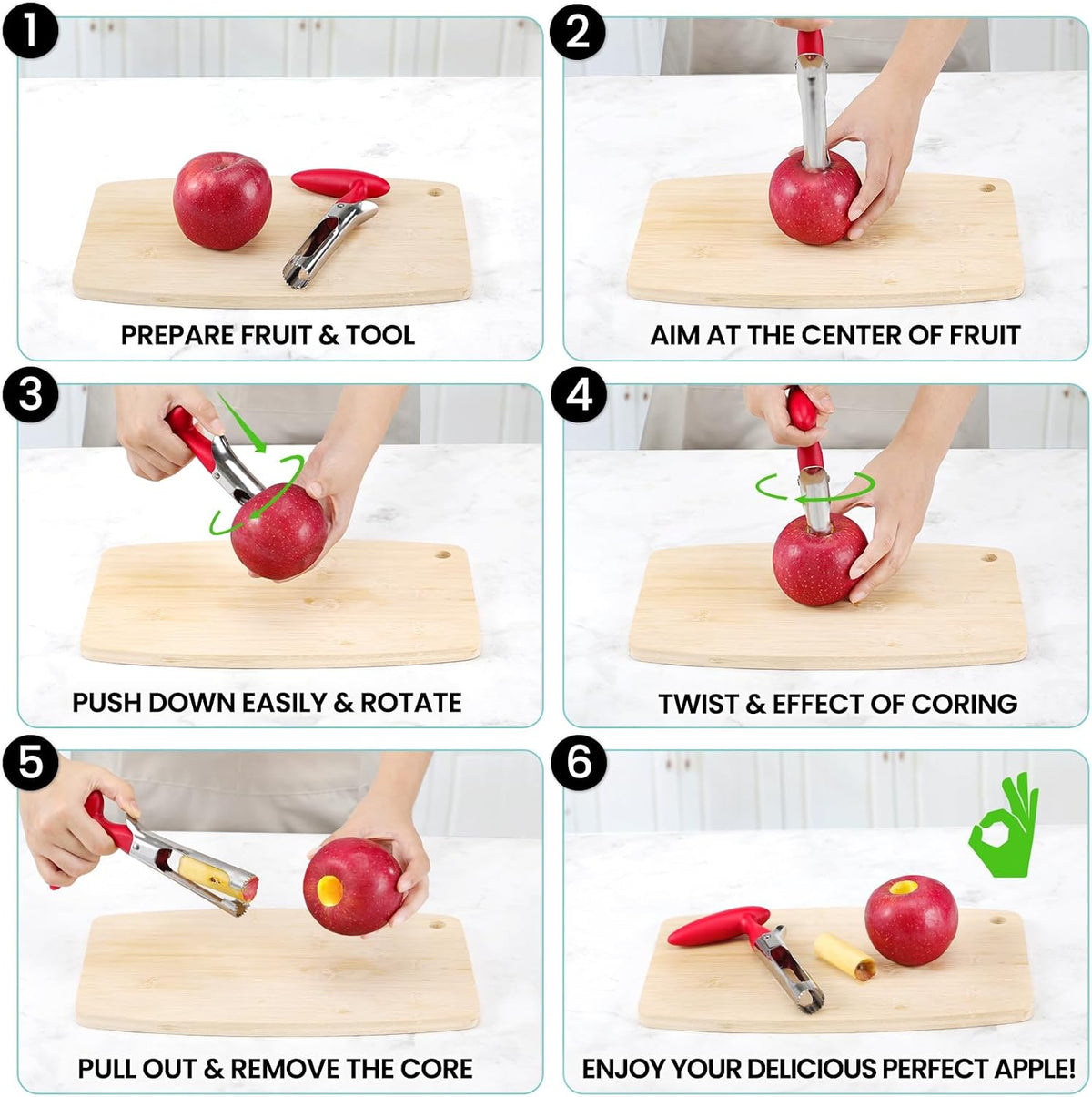SCHVUBENR Premium Apple Corer Tool - Easy to Use and Clean - Sturdy Apple Core Remover with Sharp Serrature - Stainless Steel Corers for Apple and Pear - Core Fruits with Ease(Black)
