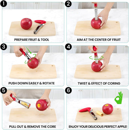 SCHVUBENR Premium Apple Corer Tool - Easy to Use and Clean - Sturdy Apple Core Remover with Sharp Serrature - Stainless Steel Corers for Apple and Pear - Core Fruits with Ease(Black)