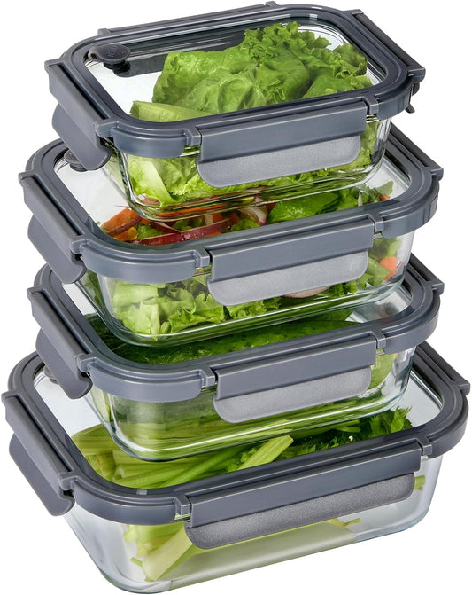 Glass Food Storage Containers with Lids,10 pack [36oz*5+13.5oz*5], Glass Meal Prep Container with Airtight Lids, Microwave Safe Food Container Set, BPA Free, LeakProof, Ideal for Lunch