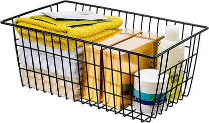15.2" Metal Wire Baskets for Organizing 6 Pack, Household Pantry Storage Freezer Organizer Bins with Handles, Freezer Baskets for Upright Freezer, Refrigerators, Kitchen Cabinets, Black