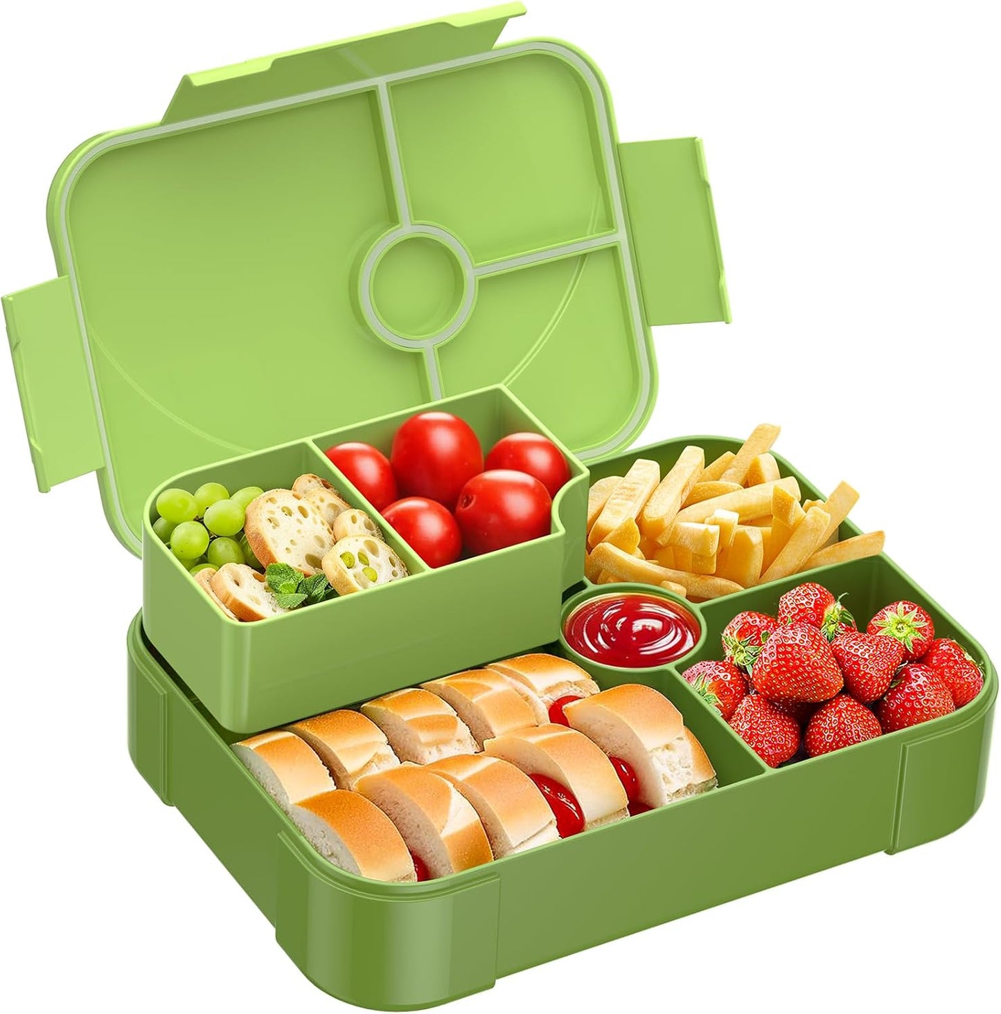 HOMETALL Bento Lunch Box for Kids - Leakproof Bento Box with 6 Compartments Portions Lunchbox for Kids Ages 3 to 7 Back to School, BPA-Free Snack Packing Containers Reusable On-the-Go Meal Prep, Pink
