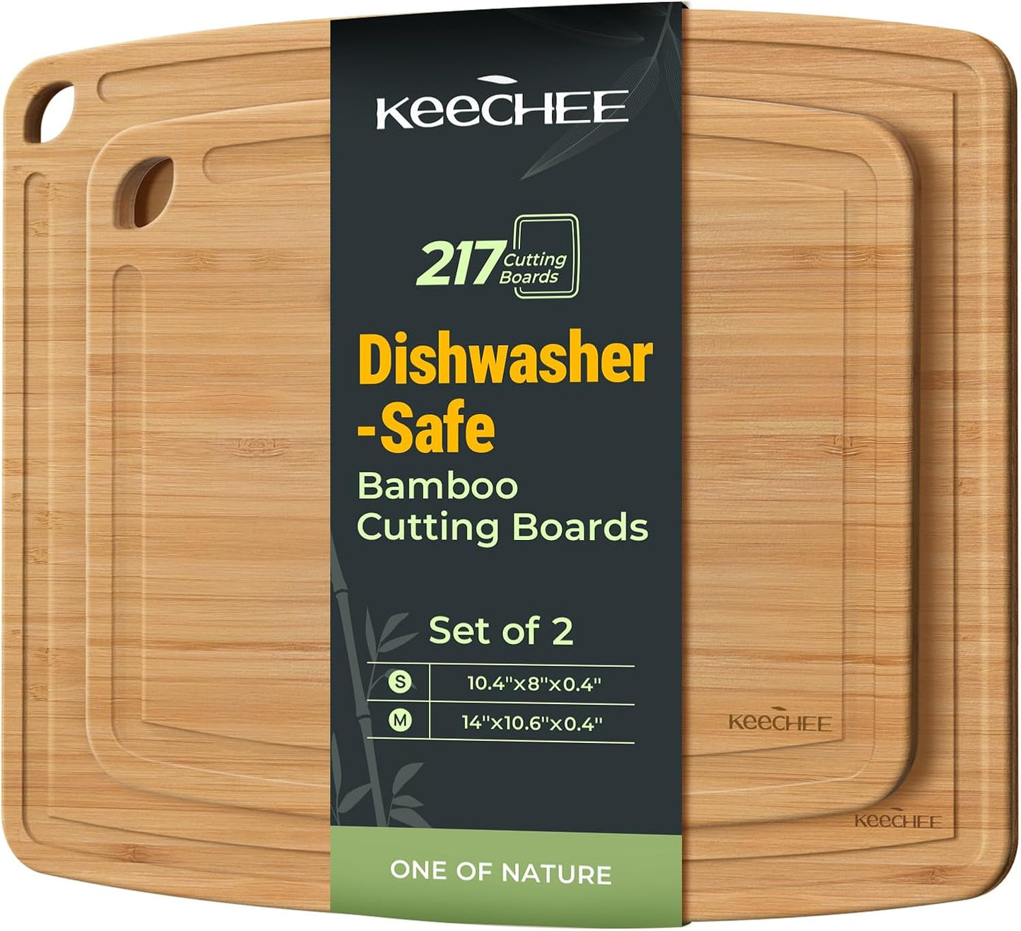 Keechee Dishwasher Safe Bamboo Cutting Boards Durable Lightweight Wood Cutting Board for Busy Kitchen, Easy Clean Wooden Chopping Boards with Juice Groove Set of 3 (L+M+S)