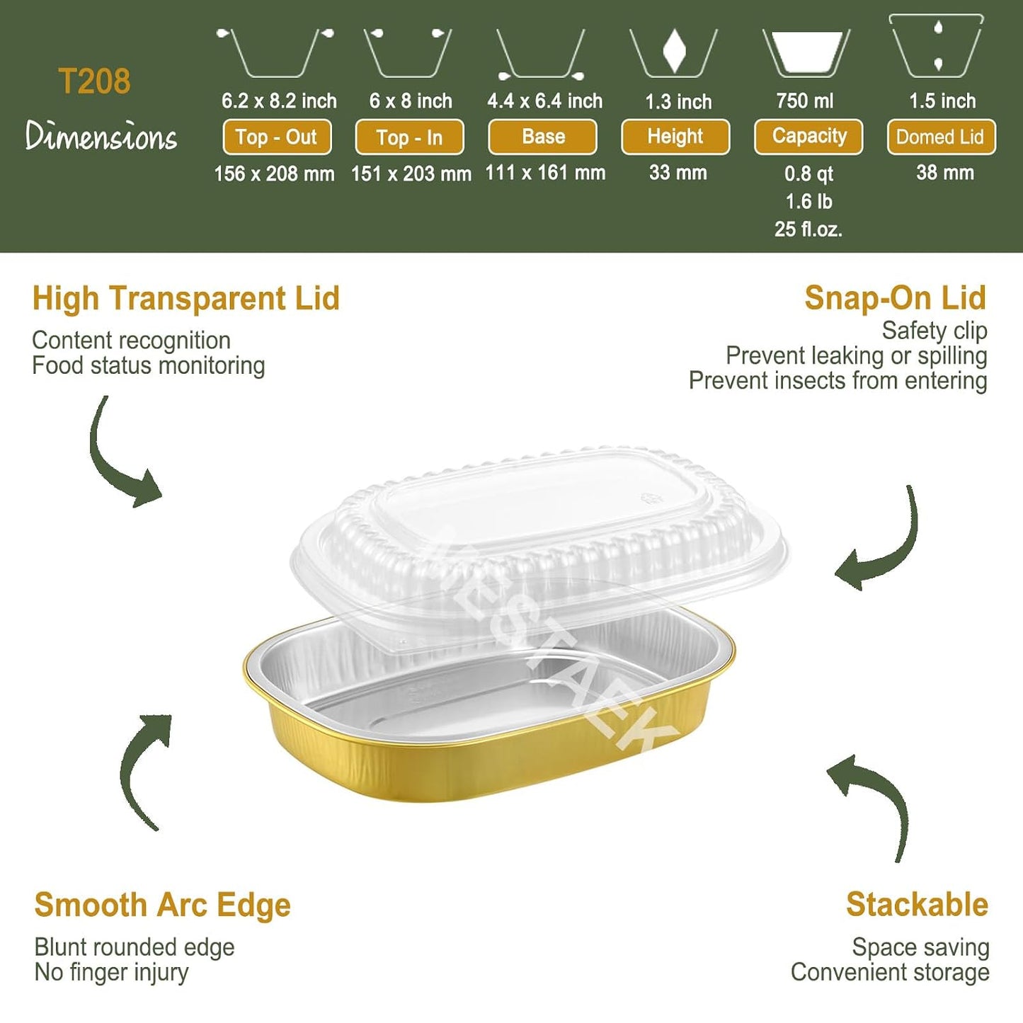 Oval Aluminum Foil Takeout Containers with Lids (5 Pack) – 2X Thicker Heavy Duty Black Food To-Go Trays for Restaurants, Delivery, Meal Prep & Food Service, 25oz