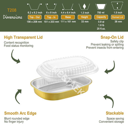 Oval Aluminum Foil Takeout Containers with Lids (5 Pack) – 2X Thicker Heavy Duty Black Food To-Go Trays for Restaurants, Delivery, Meal Prep & Food Service, 25oz