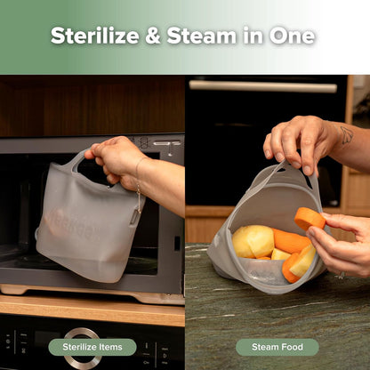Haakaa Silicone Microwave Steamer & Steriliser Bag, 70oz/2000ml Large Capacity Reusable Steaming Bags for Baby Bottles, Breast Pump, Accessories, Pacifiers,Teethers, Great for Home&On The Go, Grey/1PC