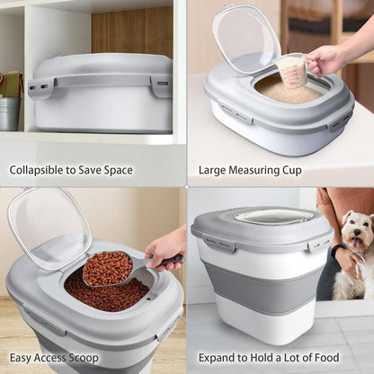Komzon Rice Storage Bin Cereal Containers, 13-50lb Collapsible Rice Container Dispenser with Transparent Lid, Rolling Wheels, Measuring Cup and Scoop, Airtight Dog Cat Pet Food Storage Container Green
