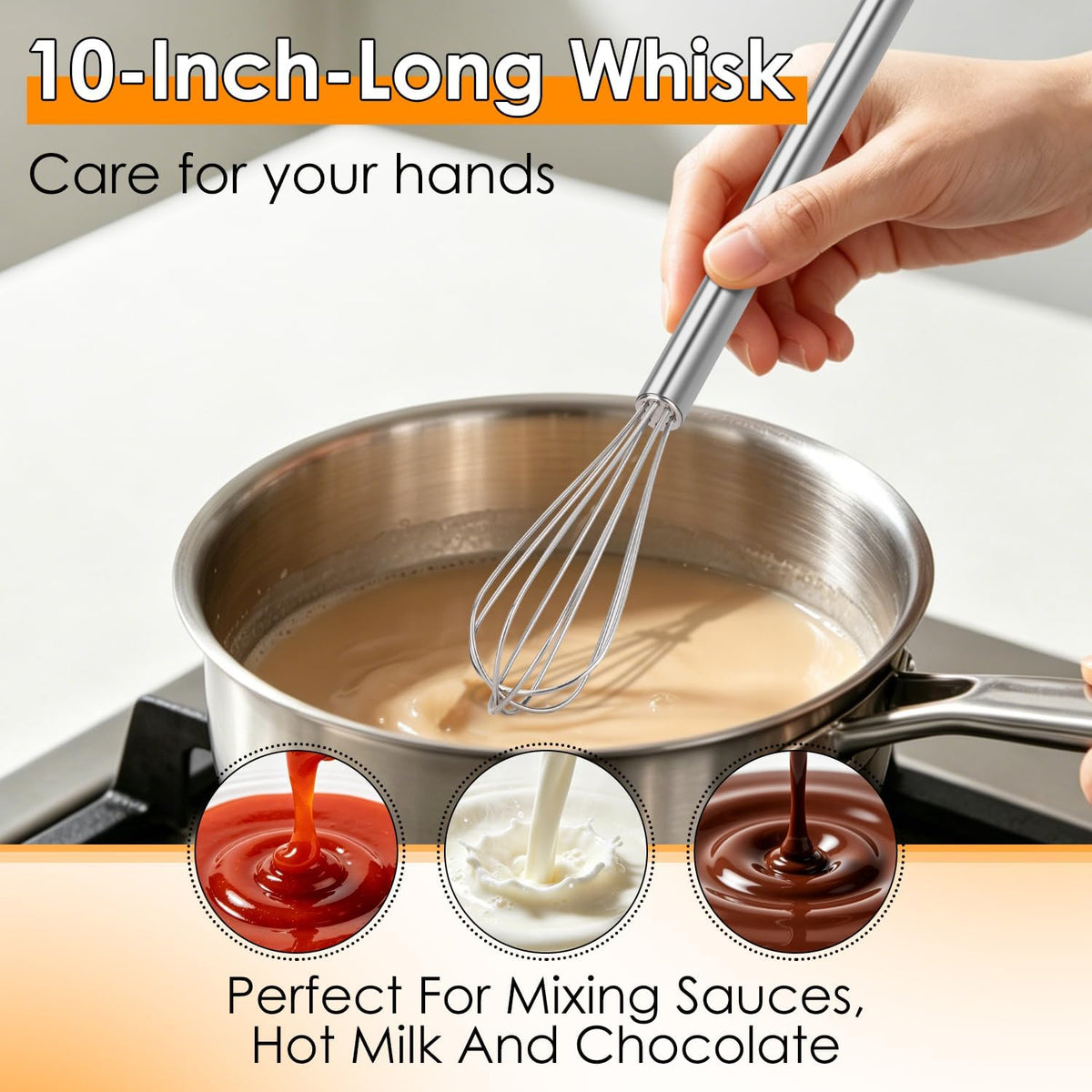HOTEC Stainless Steel Whisk Set of 4, Food Grade Balloon Whisk Egg Beater, Thicken Wire Mixing Whisk for Baking, Cooking, Whisking Cream, Sauce, Pancake Batter