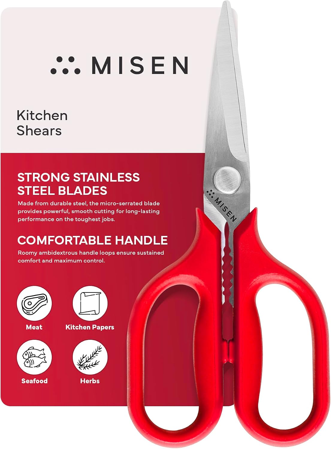 Misen Heavy Duty Kitchen Shears - Stainless Steel, Versatile and Easy Clean Scissors for Meat, Herbs and Veggies - Ambidextrous Comfort Handle - Professional Grade - Black
