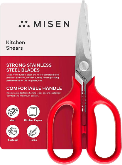 Misen Heavy Duty Kitchen Shears - Stainless Steel, Versatile and Easy Clean Scissors for Meat, Herbs and Veggies - Ambidextrous Comfort Handle - Professional Grade - Black