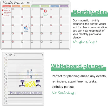 Magnetic Dry Erase Calendar for Fridge Reusable Monthly Planner Board Fridge Calendar White Board Anti-Slip Magnetic Shopping List Planner with 5 Pens for Home Kitchen 16.5x11.8inch