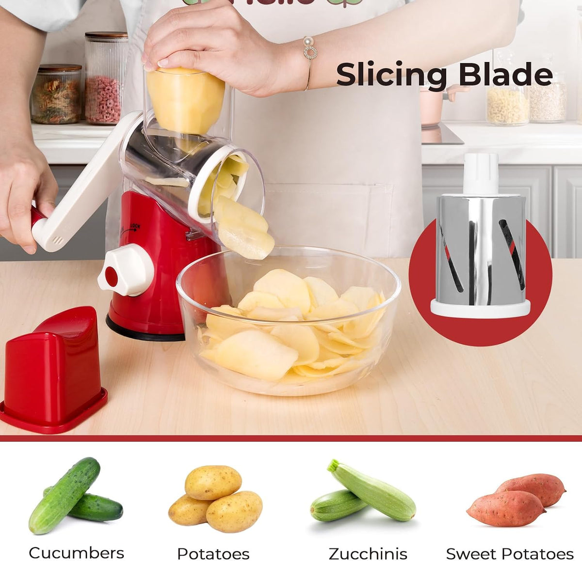 X Home Rotary Cheese Grater, Blue, for Kitchen